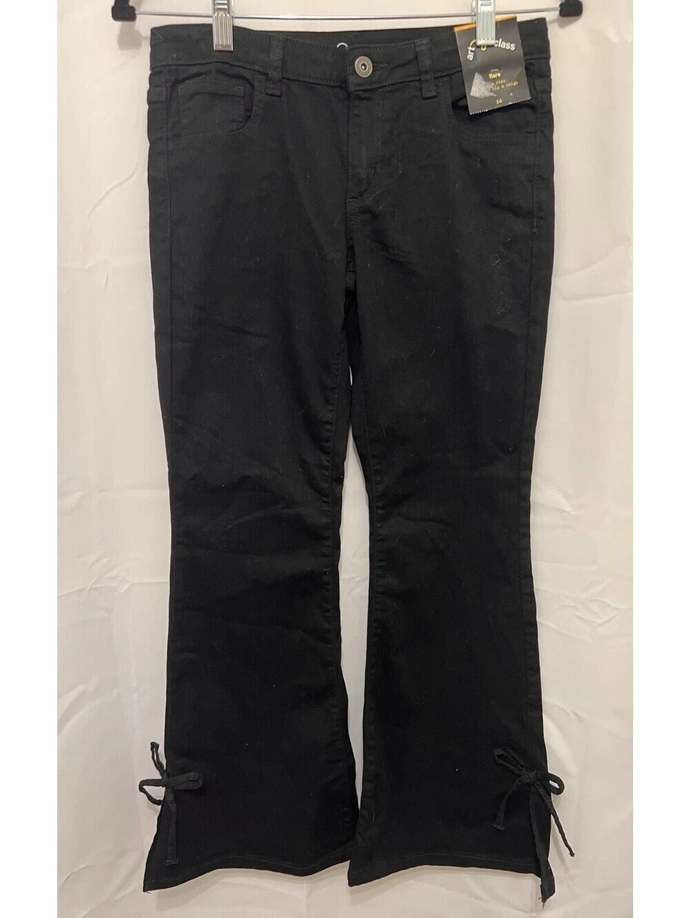Art Class Girls Size 14 Black Flare Jeans Side Tie Hem Stretch Pants NWT